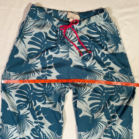 Quagga Green Label Tropical Print Lounge Pants Size M Teal Wide Leg High Rise - Picture 6 of 12